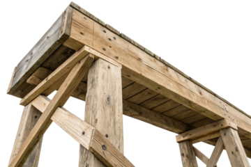 Wooden bridge structure detail isolated with transparent background