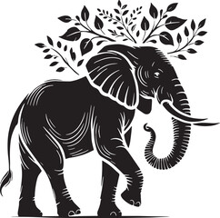 Black Color Elephant Silhouette Vector Illustration, Solid White Background