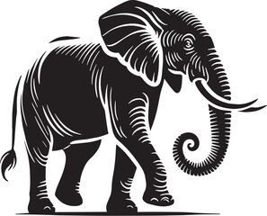 Black Color Elephant Silhouette Vector Illustration, Solid White Background