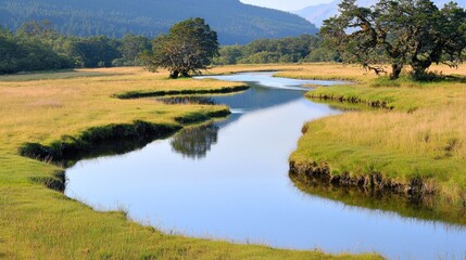 Serene River in a Summer Meadow