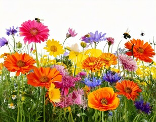 Fototapeta premium Colorful meadow and garden flowers with insects