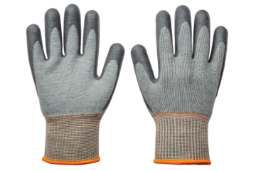 Pair of gray work gloves isolated with transparent background