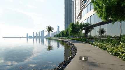 Tranquil Seaside City Walkway