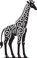 Black Color Giraffe Silhouette Vector Illustration, Solid White Background