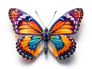 High-resolution drone aerial of a butterfly, isolated on white. Stunning insect and nature photography.