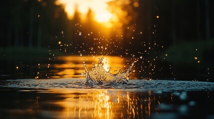 Golden Hour Water Splash: Nature's Serene Sunset Symphony