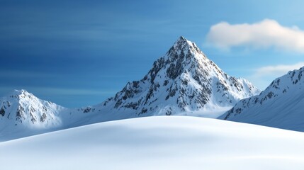 Obraz premium A mountain range with a snow covered peak and a blue sky