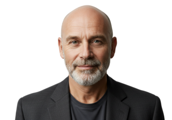 Mature Man Portrait Serious Face Bald Head Gray Beard Business Professional Male Adult Image Black  