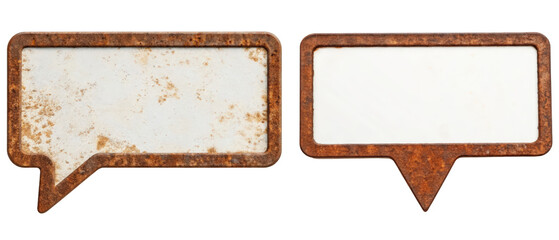 Two rusty metal speech bubbles isolated with transparent background