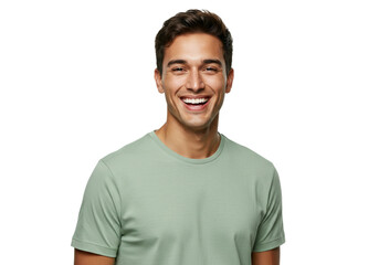 Obraz premium Happy Smiling Man Portrait Studio Shot Green TShirt male face model young adult teeth laugh black 