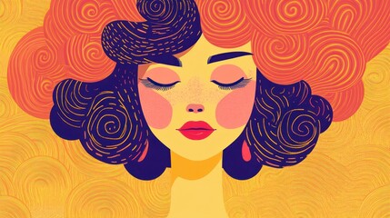 Serene Woman with Abstract Hair, Vibrant Colors and Intricate Details