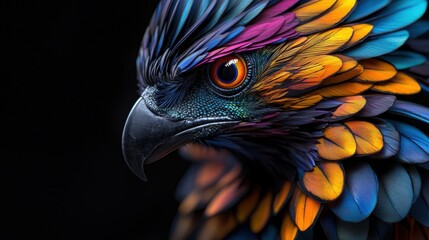 Obraz premium A colorful bird with a black beak and orange eyes