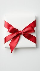 Elegant White Gift Box Tied with a Luxurious Red Ribbon and Bow