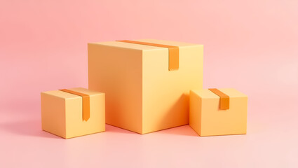 Fototapeta premium three pastel yellow boxes on pink background