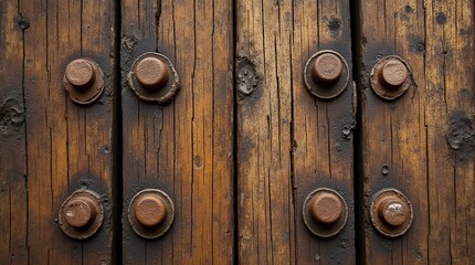 Fototapeta premium Close-Up View of Wooden Beams with Weathered Metal Detailing and Texture