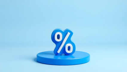 3d render of a blue percentage symbol on a platform