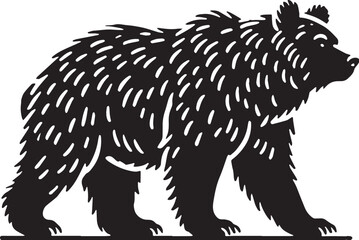 Black Color Grizzly Bear Silhouette Vector Illustration, Solid White Background