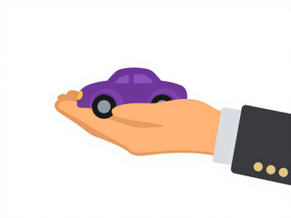 hand presenting a miniature purple car