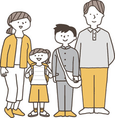 小学生と中学生の子供がいる家族全身単色