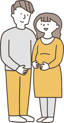 妊婦の女性と夫単色