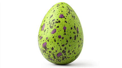 A whimsical green egg with irregular purple speckles, organic surface texture but refined for a smooth graphical style, vivid tones with clear edges
