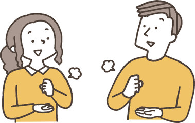 納得をする男女単色