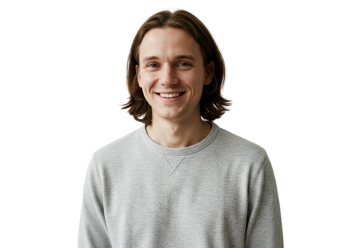 Happy Smiling Man Portrait Studio Shot Casual Grey Sweater Background face male model photo adult   