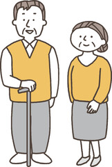 並んで立っているシニア夫婦単色