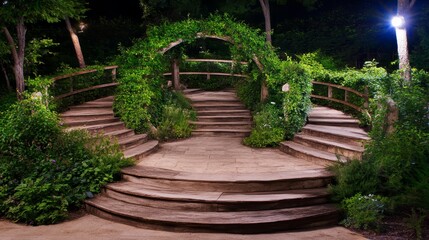 Obraz premium Enchanting Night Garden Steps and Archway