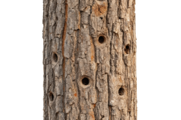 Tree trunk with holes isolated with transparent background