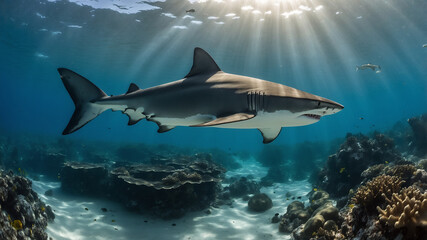 Fototapeta premium Majestic Shark in Clear Waters
