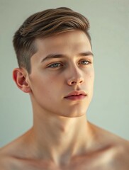 Young man with taper fade haircut looking confidently at camera. Generative AI