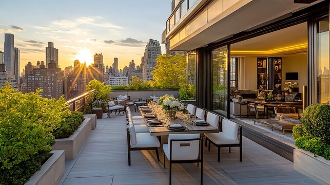 luxury rooftop dining sunset cityscape - luxury lifestyle