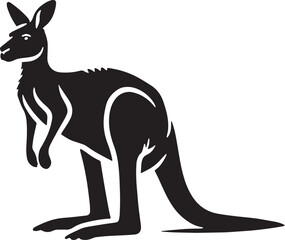 Black Color Kangaroo Silhouette Vector Illustration, Solid White Background