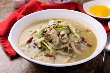 Spicy and white soup noodle dish oyster jjambbong
