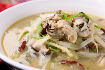 Spicy and white soup noodle dish oyster jjambbong

