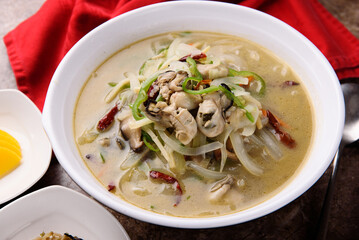 Spicy and white soup noodle dish oyster jjambbong
