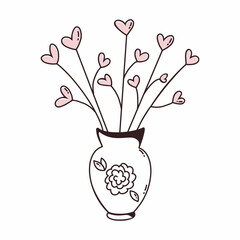 bouquet in vase. Spring illustration for design of postcards.