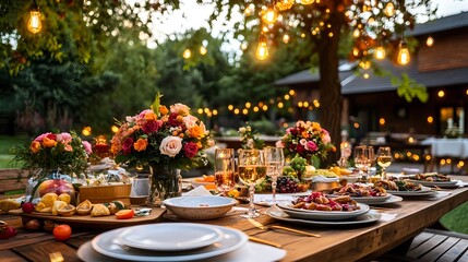 romantic outdoor dinner party - warm lighting