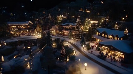 Fototapeta premium Enchanting Winter Village Night Lightscape