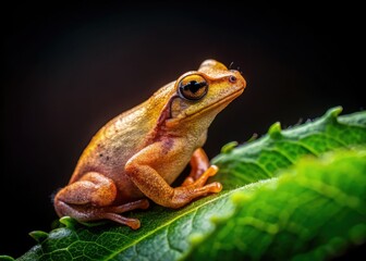 Obraz premium Spring peeper frog: nocturnal macro photography captures its delicate beauty in low light.