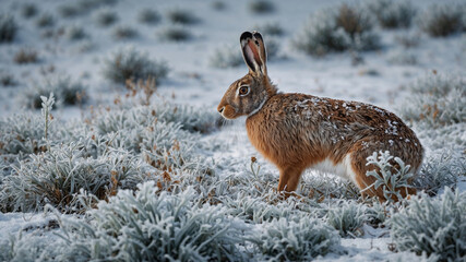 Fototapeta premium Rabbit in Frosty Landscape 