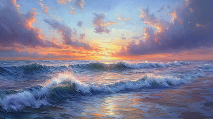 Vibrant sunset over ocean with fiery skies and gentle waves captivating colors reflecting on water tranquil atmosphere natures beauty peaceful seascape at dusk 180 chars exactly