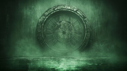 Naklejka premium Enigmatic Ancient Clock Face in Foggy Setting