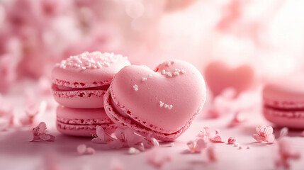 Heart-shaped macaron cookies with a beautiful Valentine's Day scene
