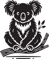 Obraz premium Black Color Koala Silhouette Vector Illustration, Solid White Background