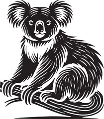 Obraz premium Black Color Koala Silhouette Vector Illustration, Solid White Background