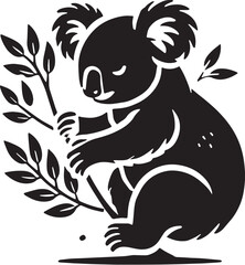 Black Color Koala Silhouette Vector Illustration, Solid White Background