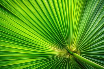 Fototapeta premium Vibrant green palm leaf, detailed texture showcased in close-up tropical plant photography.