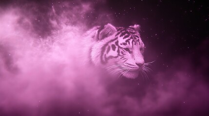 Ethereal White Tiger in Pink Cosmic Nebula